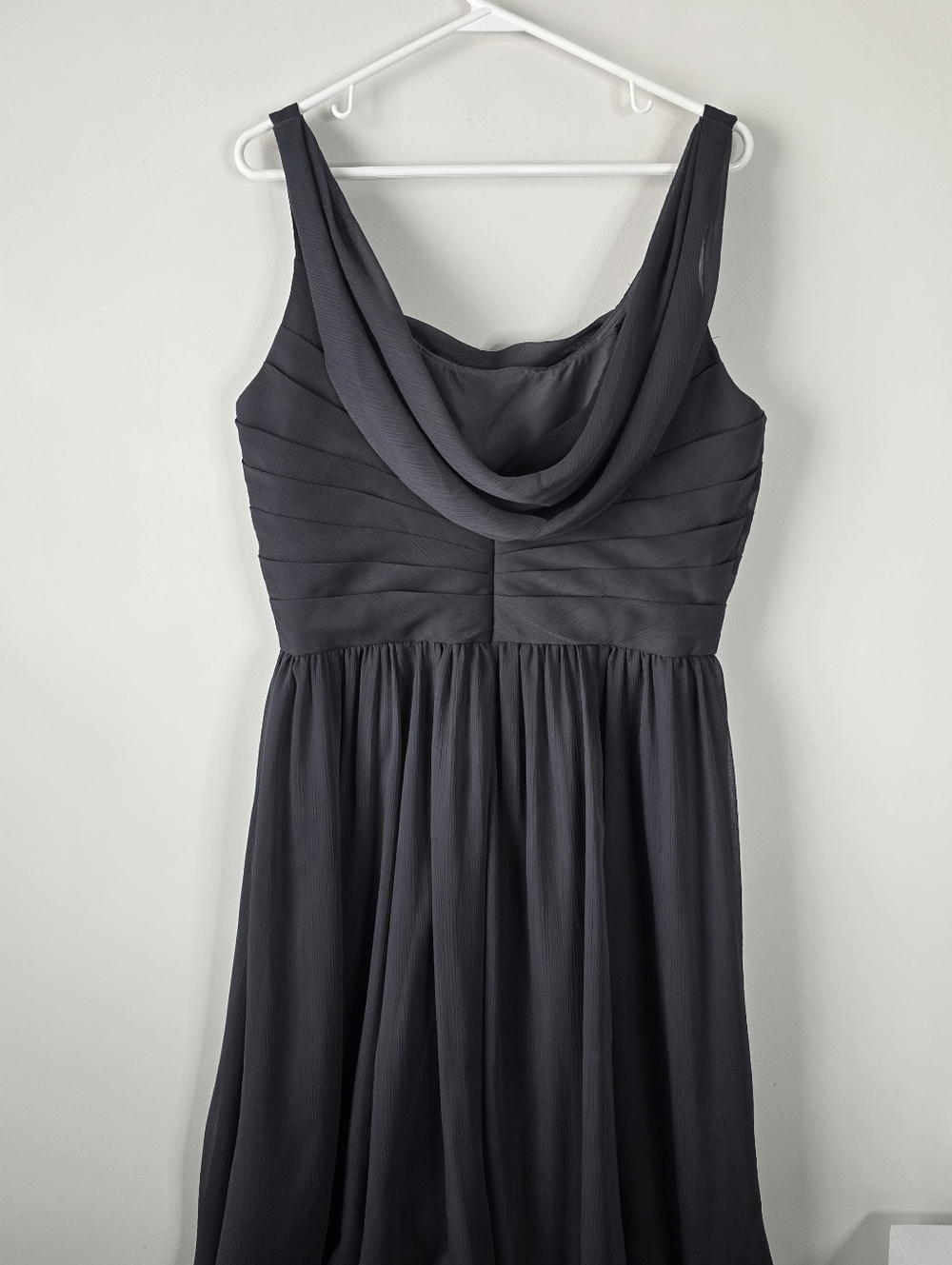 Mori Lee Angelina Faccenda Charcoal Chiffon Squareneck Pleated Draped Dress 16 - Picture 5 of 13